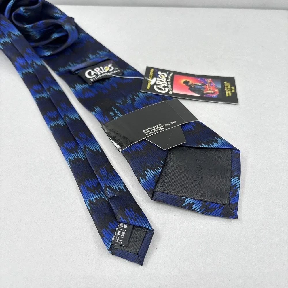 Carlos Santana Tie Mens One Size Blue Black Abstract Silk Necktie‎ 0103 VTG NWT